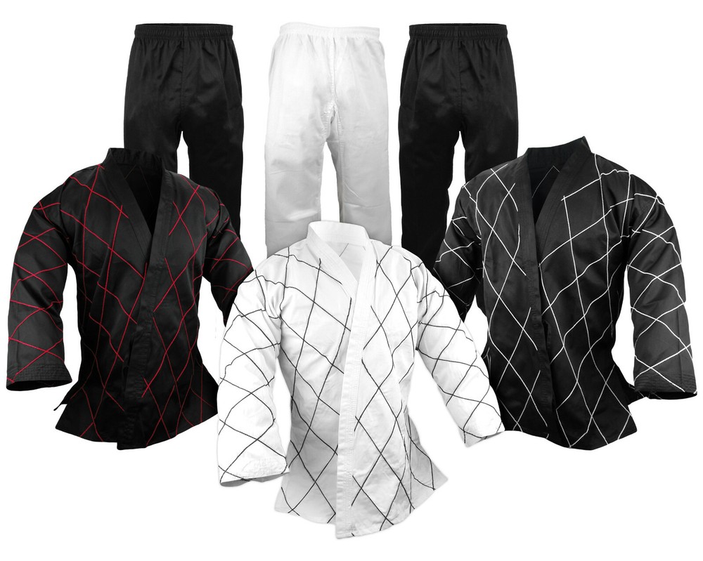 Hapkido Uniforms Set, Martial Arts Medium Weight, Diamond Stitch Black White Red