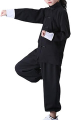 Kung Fu Suit for Unisex Kids Long Sleeve Black Martial Arts Taichi Traditional P