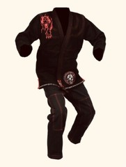 Black Gi w/ Red Stitching and Embroidered Panther BJJ MMA