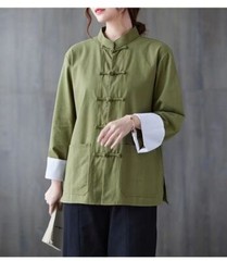 Chinese Cotton and Linen Shirt Jacket Women’s Large Size Yoga Top