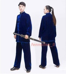 2PC Suit Men’s Velvet Coat Pants Tai Chi Thicken Comfort Classic Stand Collar SZ